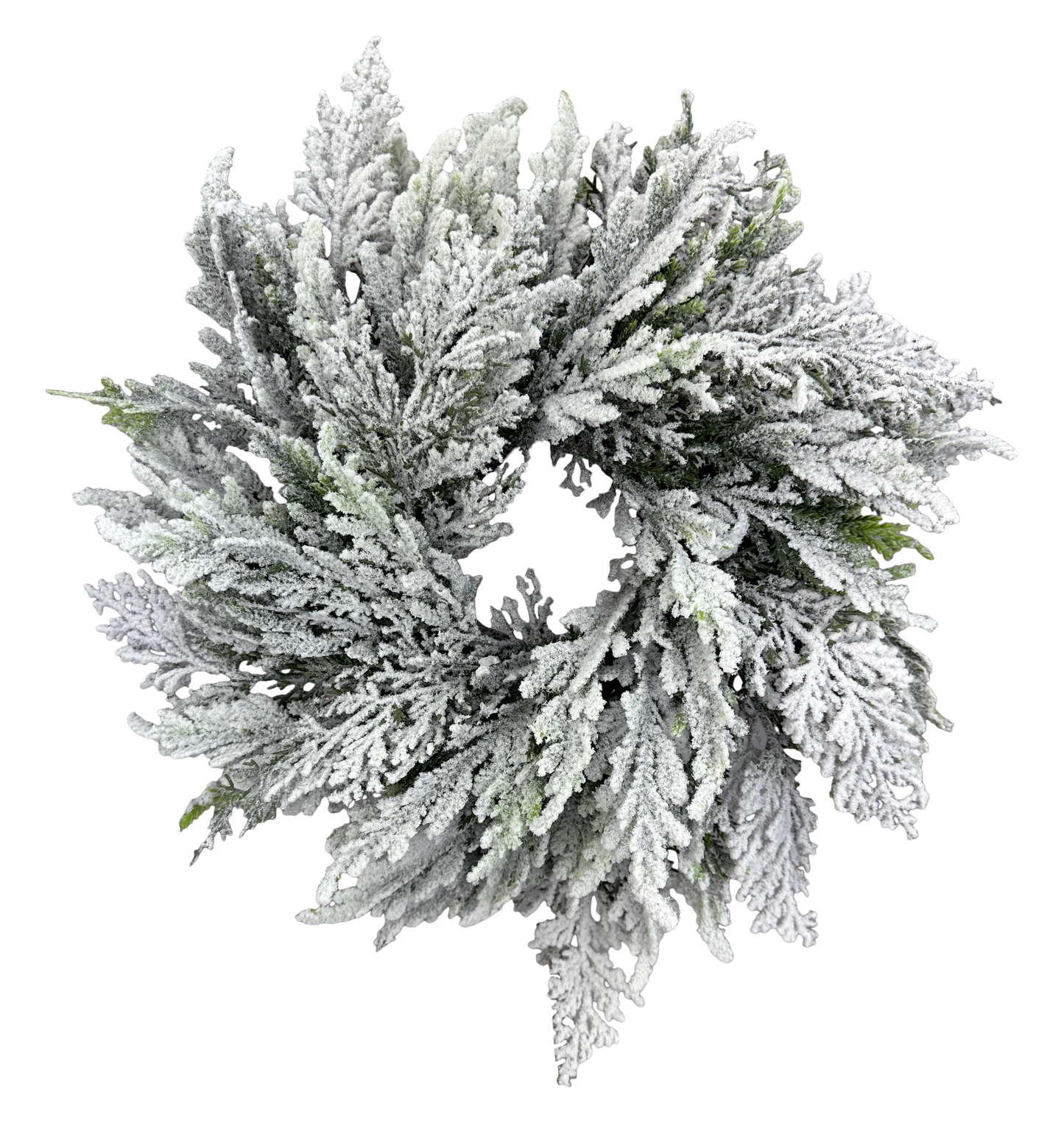 Flocked Cypress Mix Cabinet Wreath DIA14 - 86596SNOW