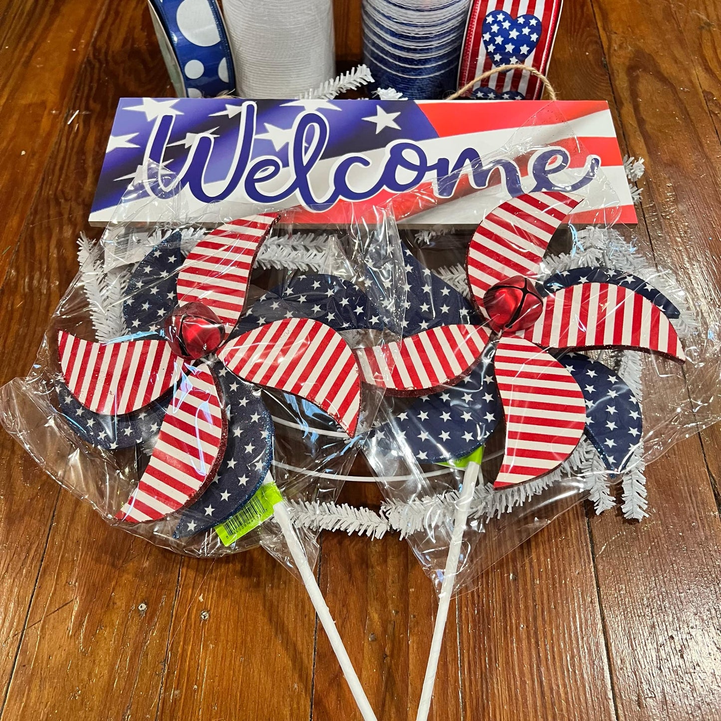 Blooms and Booms: 4th Of July Welcome Elevated Work Form Wreath