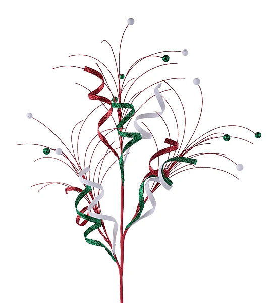 33"L GLTTR CURL/MONOFILAMENT BALL SPRAY- RED/WHITE/EMERALD- XS1452E4