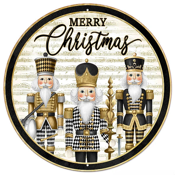 12"DIA HARLEQUIN NUTCRACKERS SIGN- WHT/BLCK/GOLD/BEIGE- MD177527