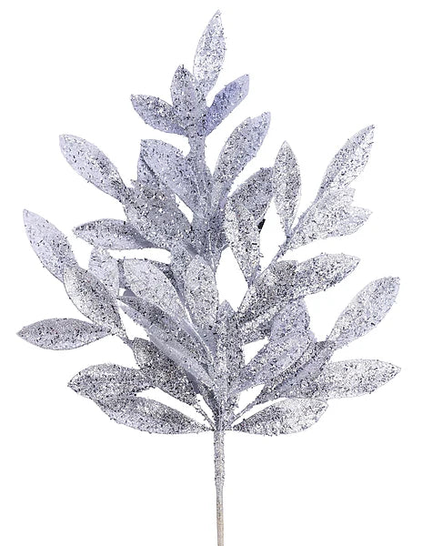 23"L GLITTER BAY LEAF SPRAY- SILVER- XS618226