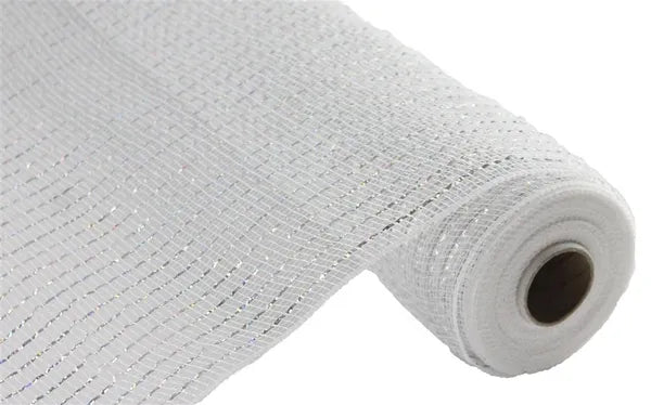 10" x 10yd Wide Foil Mesh-White W/Laser Silver Foil-RE136641
