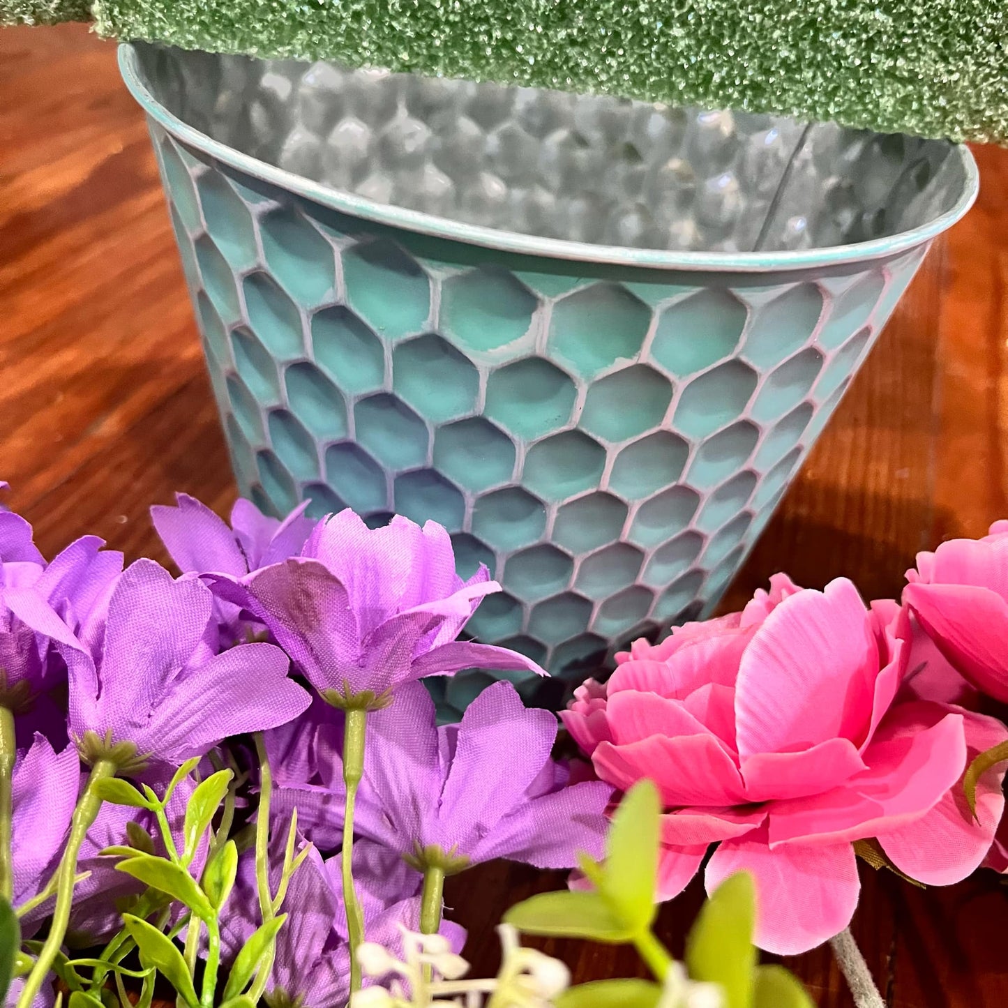 Blooms and Booms: Summer Floral Blue Container Arrangement