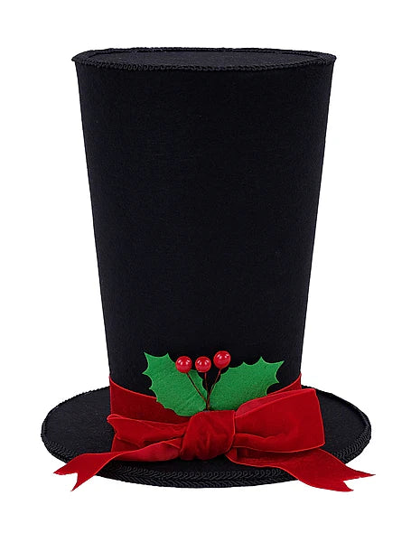 11"H X 9.25"DIA HOLLY/BOW TOP HAT- BLACK- XC726202