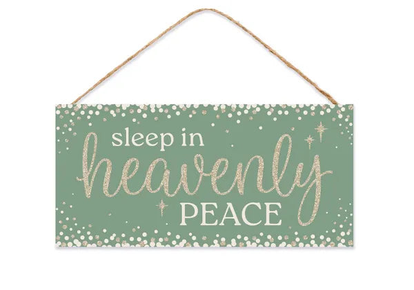 12.5"L x 6.5"H Glttr Sleep in Peace Sign-Sage/Champagne/Ivory- AP788090