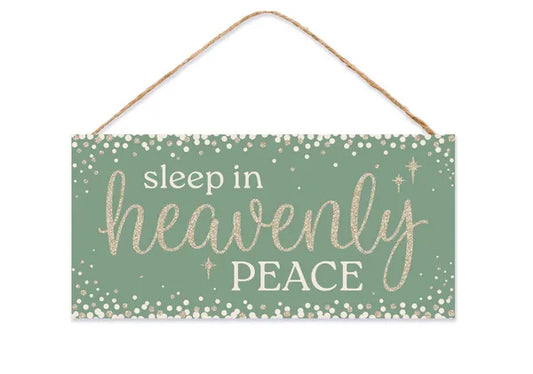 12.5"L x 6.5"H Glttr Sleep in Peace Sign-Sage/Champagne/Ivory- AP788090