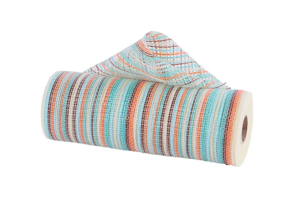 10"X10YD VERTICAL MULTICOLOR STRIPE MESH-BLUE/ORANGE/TEAL/BRN/CRM-RE1369YF