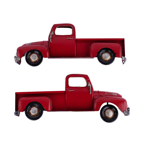 15.75"L X 6.5"H METAL HALF TRUCK - AGED RED - AM024731