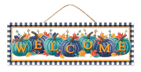 15”Lx5”H fall Welcome Pumpkins wood Sign