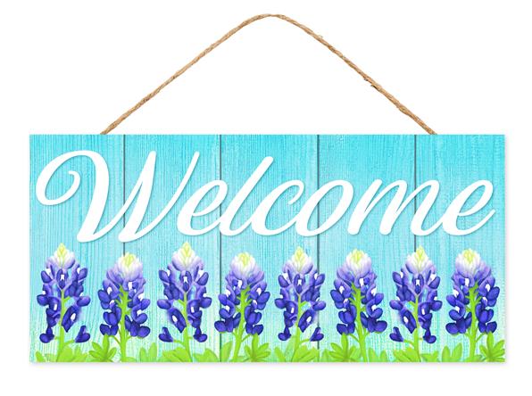 12.5"H X 6"L WELCOME W/BLUEBONNETS SIGN - ICE BLUE/INDIGO/WHITE - AP7267