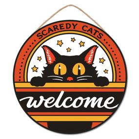10.5"DIA SCAREDY CATS WELCOME-ORG/YELW/CHAR/WHT-AP7301