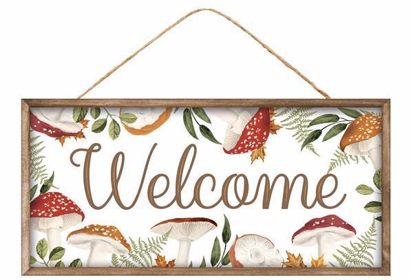 12.5"L X 6"H WELCOME/MUSHROOMS SIGN - AP7303