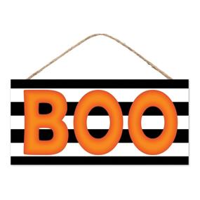 12.5"L MDF BOLD "BOO" SIGN - ORANGE/BLACK/WHITE - AP7317