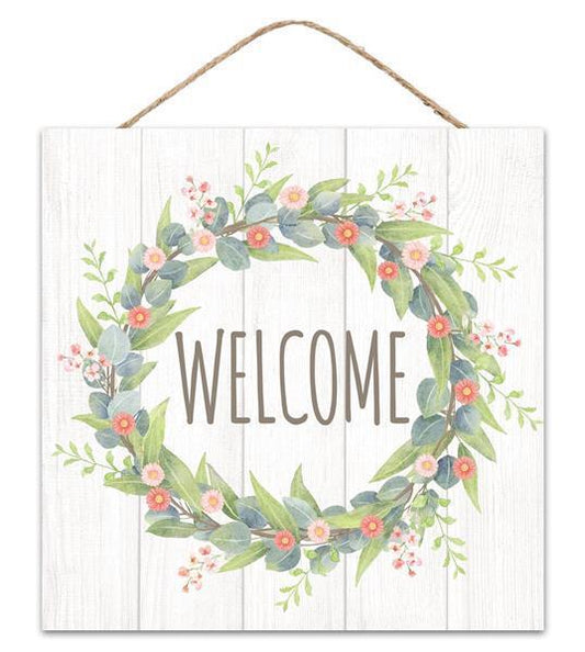 10"SQ WELCOME/WREATH SIGN - AP7331
