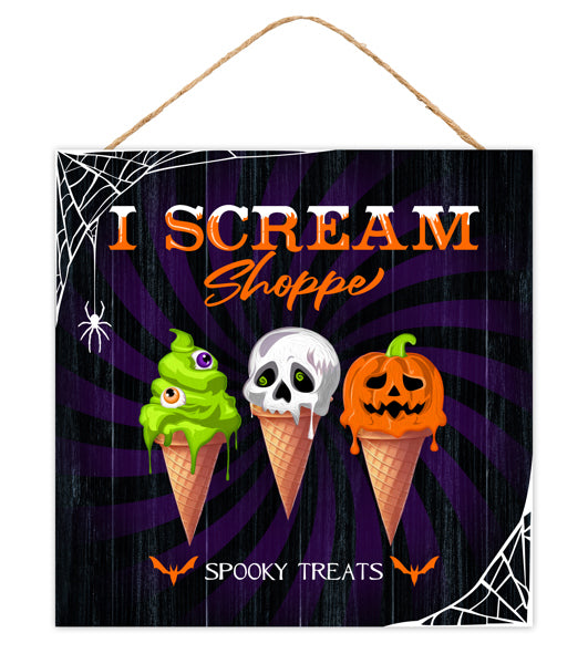 10"SQ I SCREAM SHOPPE SIGN - BLK/PRPL/WHT/ORNG/LIME - AP7404