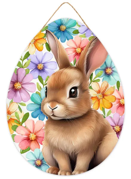 12"H X 9"L BUNNY W/FLORALS EGG SIGN- MULTI- AP7430F4