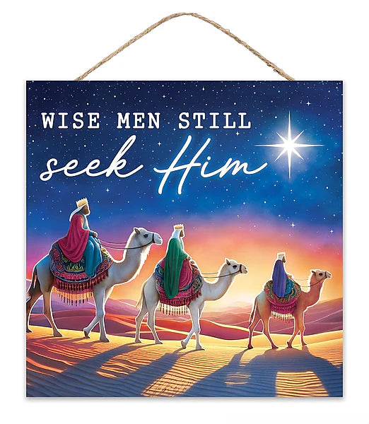 10"SQ MDF WISE MEN SEEK NATIVITY SIGN- NAVY/WHT/ORG/PRPL/PINK- AP7454