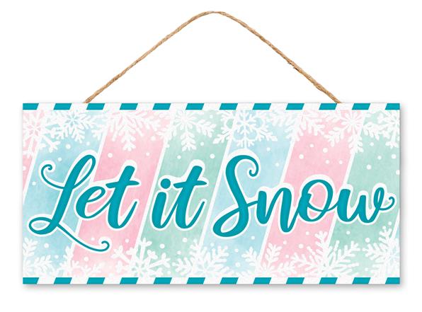 12.5"L X 6"H GLITTER LET IT SNOW SIGN - GRN/ICE BLUE/LT PINK/WHT - AP7807