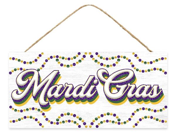 12.5"Lx6"H Retro Mardi Gras Sign - white
