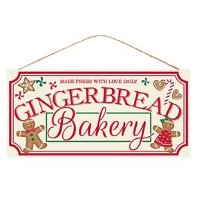 12.5"L X 6"H "GINGERBREAD BAKERY" SIGN-CREAM/RED/GREEN/BROWN-AP8727