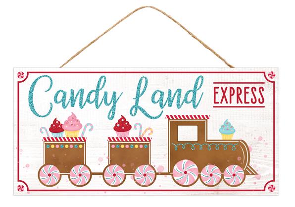 12.5"L X 6"H CANDY LAND EXPRESS SIGN - WHITE/TAN/TURQ/PINK/RED - AP8860