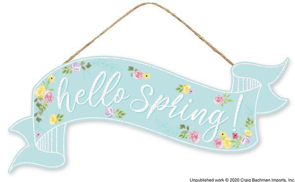 15"LX6.25"H GLITTER HELLO SPRING BANNER - AP8864
