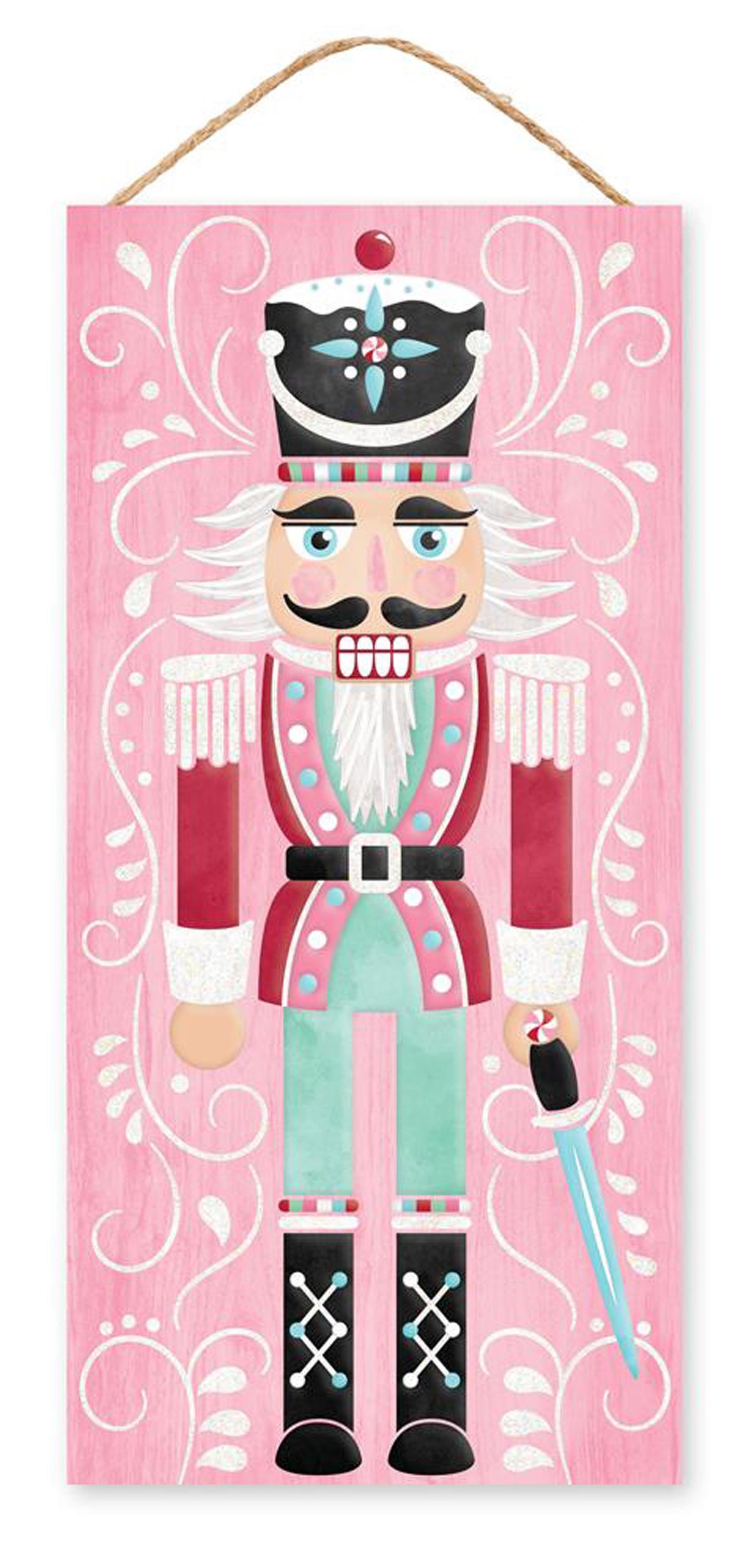 12.5"H X 6"L GLITTER NUTCRACKER SIGN - PINK/RED/WHITE/BLACK - AP8925