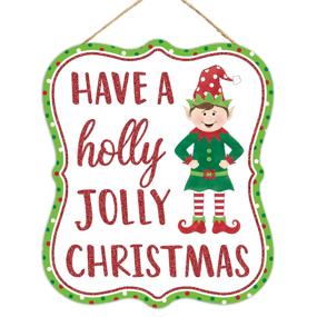 10.5"H X 9"L HOLLY JOLLY ELF GLITTER - WHITE/RED/EMERALD/LIME - AP8980