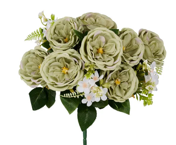 19"L CABBAGE ROSE/FLOWER BUSH X11- SAGE GREEN- FB196234