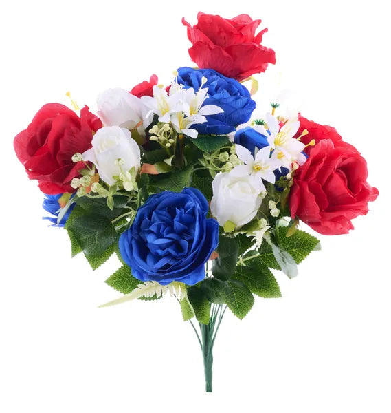 20"L ROSE/CABBAGE ROSE BUSH X18- RED/WHITE/BLUE- FB198983
