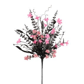 24"L FABRIC FLOWER/EVA LEAF/BEADS SPRAY - BLACK/HOT PINK/WHITE - FH807156
