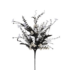 24"L FABRIC FLOWER/EVA LEAF/BEADS SPRAY- WHITE/BLACK- FH807178