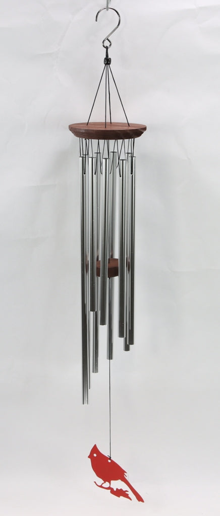 30" CARDINAL WIND CHIME-SILVER/RED-GMO24155