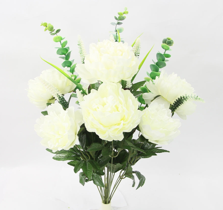 28" PEONY/EUCALYPTUS MIXED BUSH X 18 4 - GPB243124-CREAM