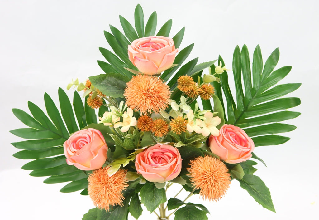 20" ROSE WITH LION'S MANE-GPB25388-CORAL