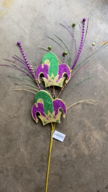 34" Glittered Jester Hat & Bead Spray-Mardi Gras-65313
