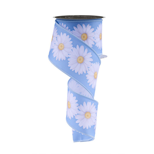 2.5"X10YD D'LUX DAISIES - SMOKE BLUE/YELLOW/WHITE - LS102727