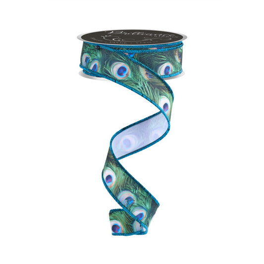 7/8"X10YD D'LUX PEACOCK FEATHERS - GREEN/BLUE/TEAL - LS1032