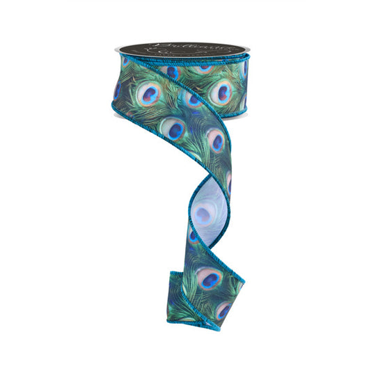 D'LUX - 1.5"X10YD PEACOCK FEATHERS - GREEN, BLUE AND TEAL - LS1033