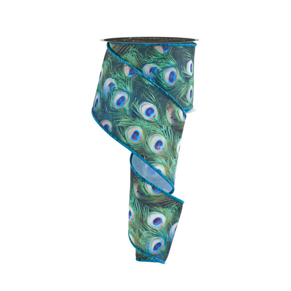 2.5"X10YD LUXURY DELUXE PEACOCK FEATHERS - GREEN/BLUE/TEAL - LS1034