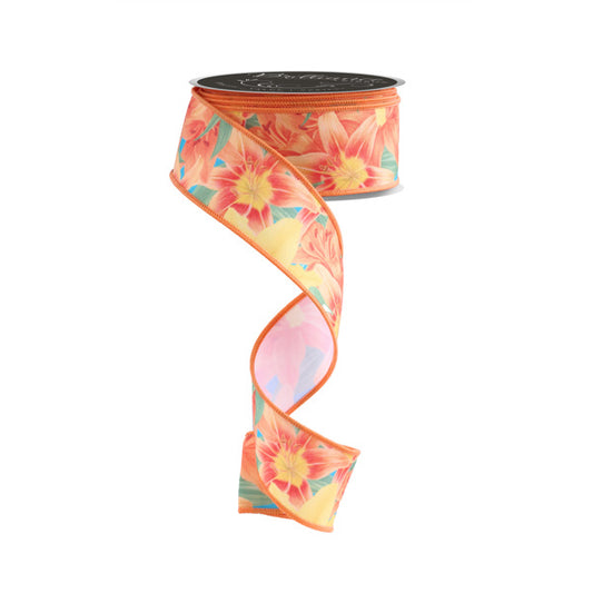 1.5"X10YD D'LUX LILIES - MULTI ORANGE/YELLOW/GREEN - LS104220