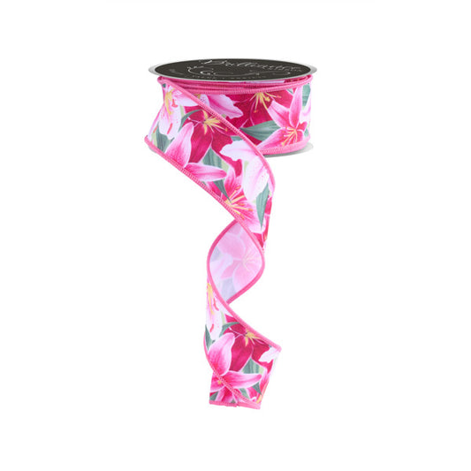 1.5"X10YD D'LUX LILIES - MULTI PINK/GREEN/YELLOW - LS104222