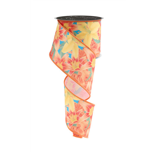 D'LUX - 2.5"X10YD LILIES - MULTI ORANGE, YELLOW AND GREEN - LS104320
