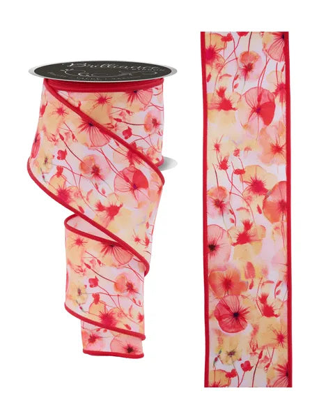 2.5"X10YD WATERCOLOR FLORALS-WHT/YLLW/RED/ORNG-LS11728N