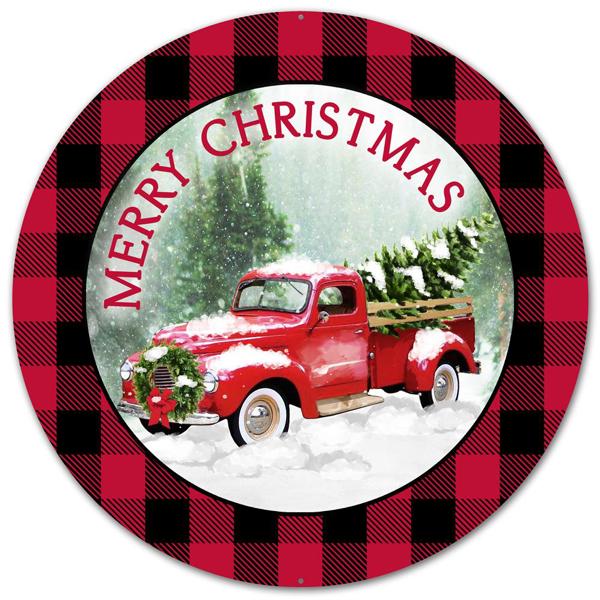 8"DIA MERRY CHRISTMAS/TRUCK/PLAID - MULTI/RED/BLACK - MD0931