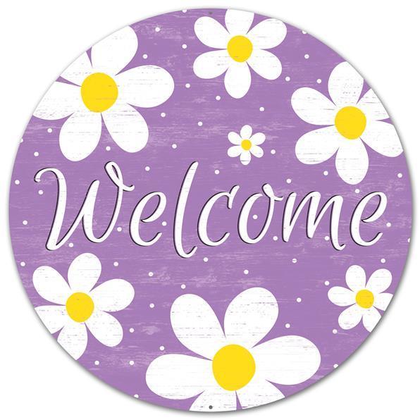 12"DIA METAL PURPLE "WELCOME" DAISY SIGN - MD045617