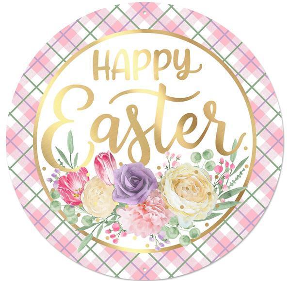 12"DIA METAL/FOIL HAPPY EASTER SIGN - MD0832