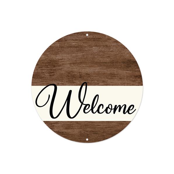 8"DIA METAL WELCOME BROWN WOOD SIGN - BROWN/CREAM/BLACK - MD0954