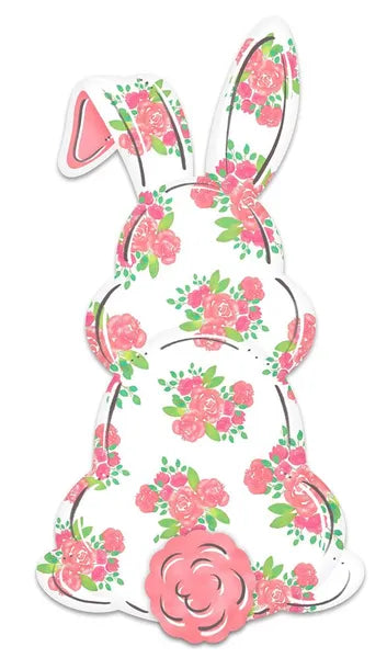 15"HX7.9"L METAL BUNNY BOTTOM SIGN- PNK/HT PNK/GRN/WHT/GRY- MD1124