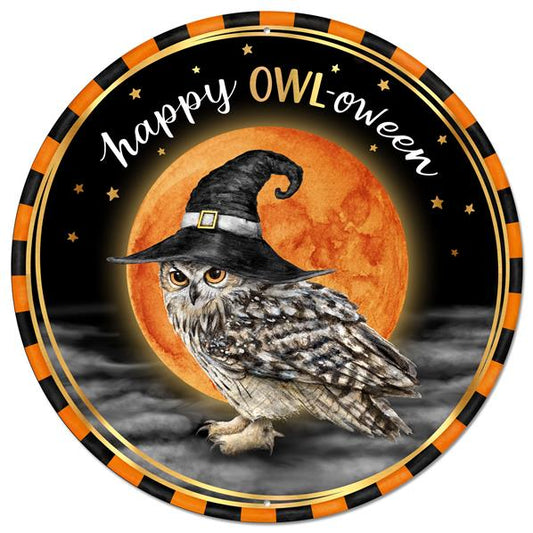 12"DIA HAPPY OWL-OWEEN SIGN - MULTI HALLOWEEN - MD1161